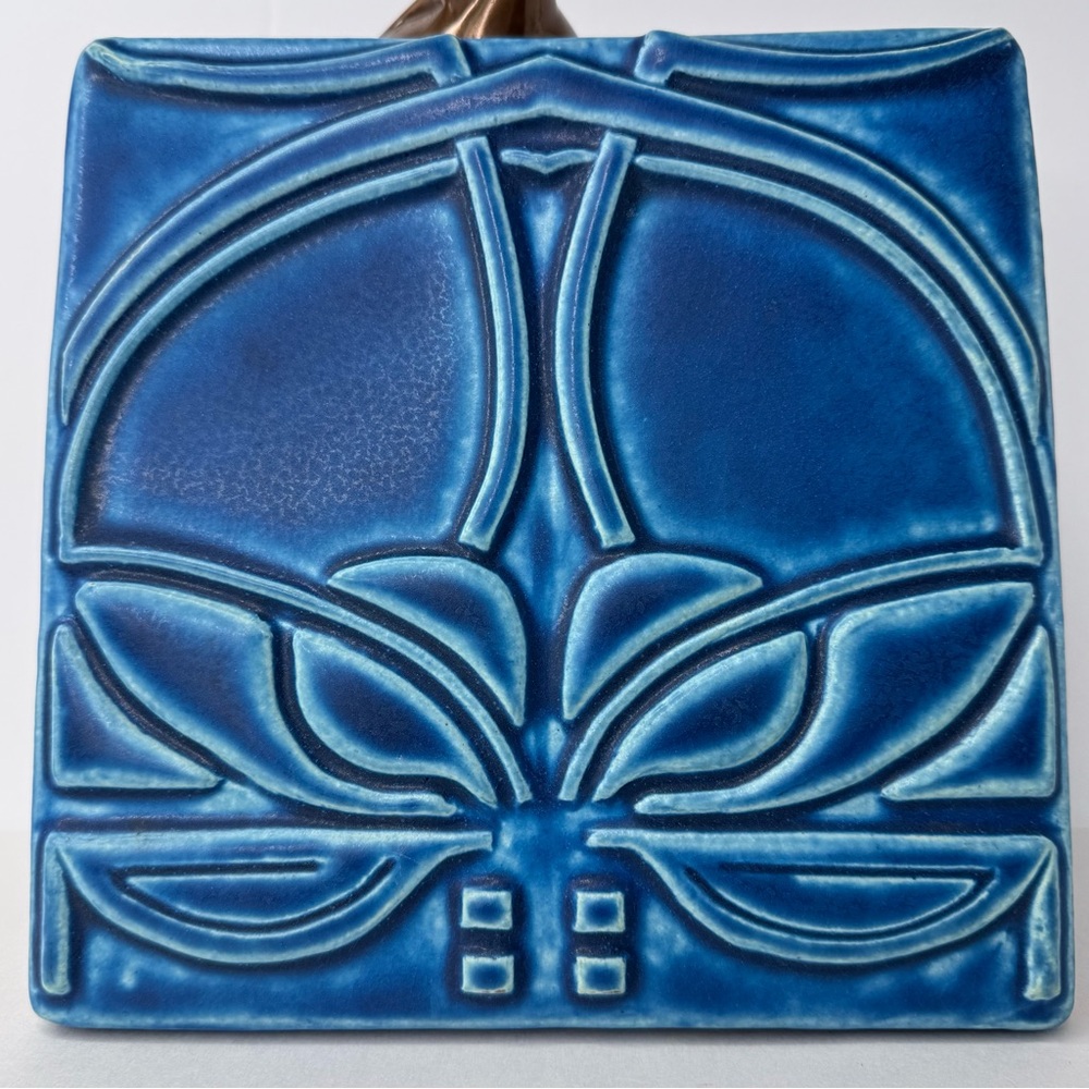 Vintage MOTAWI TILEWORKS Colbalt Blue Art Nouveau Tile